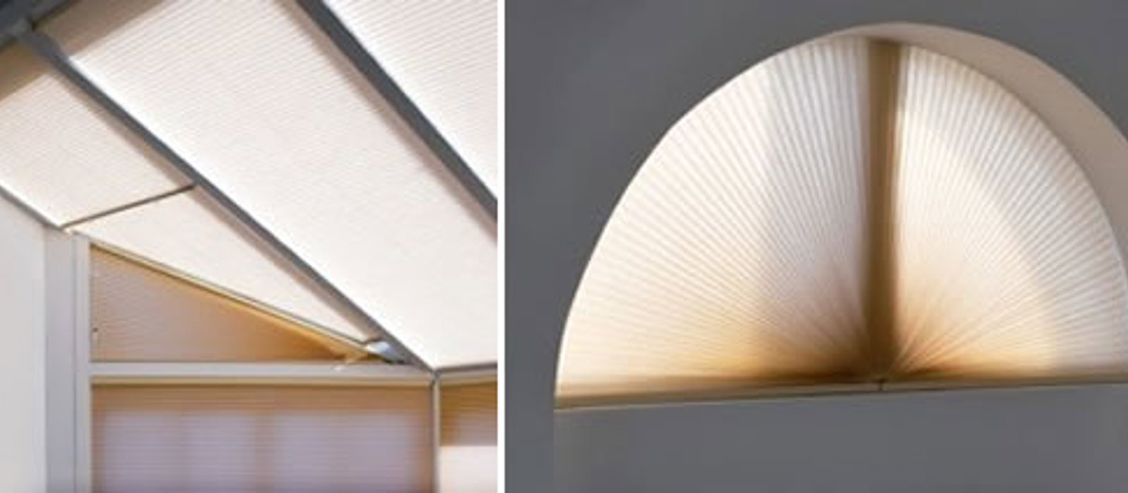 Duette blinds fitted in unusually shaped windows